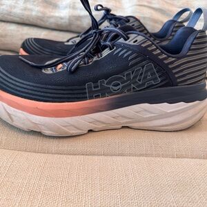Hoka Bondi Navy and Coral running shoes. NWOT